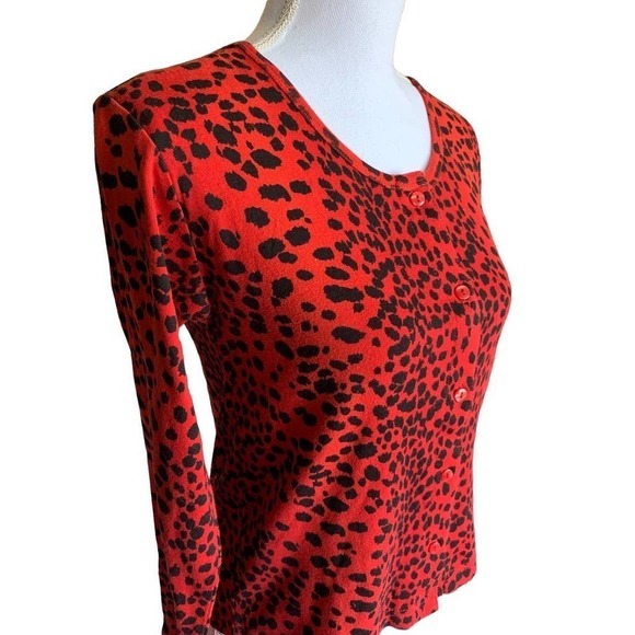 Victoria's Secret Women's Cardigan Top Sz XS Leopard Print Red Black Lightweight - Picture 2 of 8